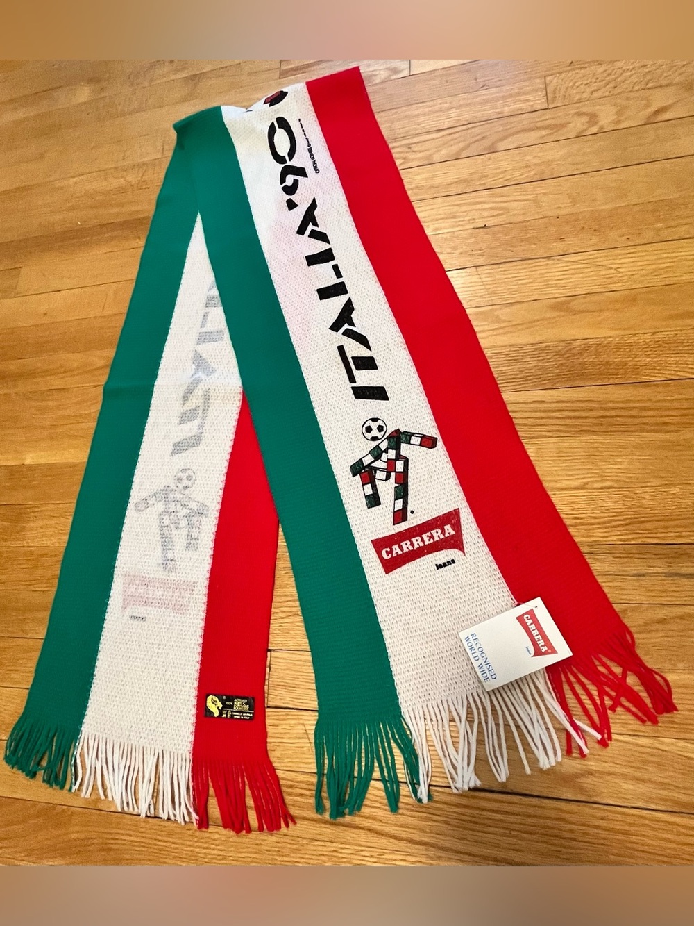 NWT - Carrera Italia 1990 World Cup - Red, Green White Striped Soccer Scarf